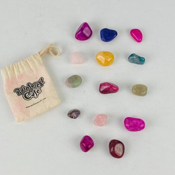 Rainforest Cafe Collectible Colorful Polished Rocks Lot of 14 Pieces With Bag - Picture 1 of 7